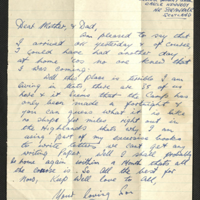 Letter from Dennis Batty to his parents